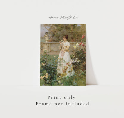 Vintage art print of The Rose of all Roses Painting with text overlay stating frame not included