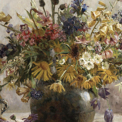 Vase of wildflowers with a soft, blurred background