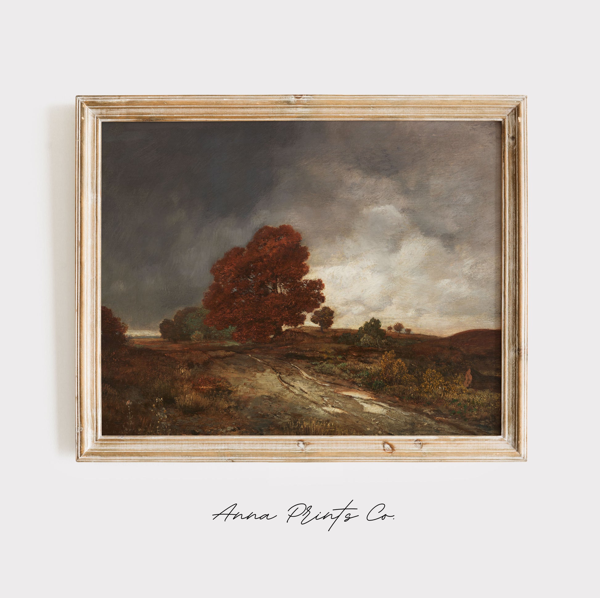Vintage art print of Autumn Landscape Fall Artwork displayed in wooden frame