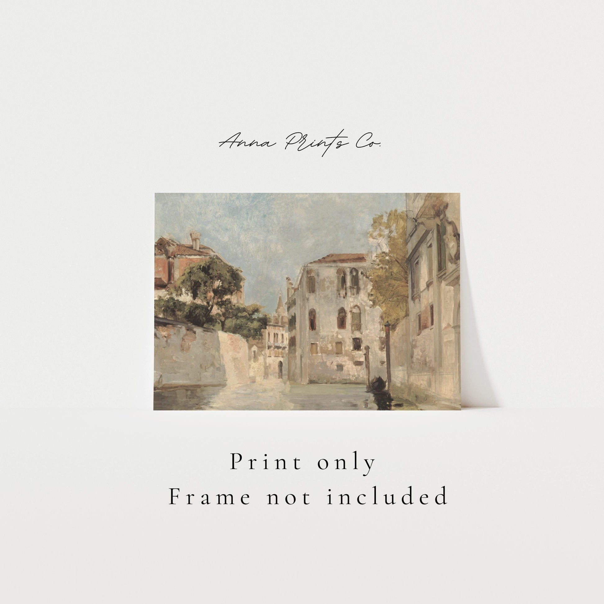 Vintage art print of View of Venice European Artwork with text overlay stating frame not included