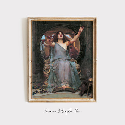 Vintage art print of Circe Painting by Waterhouse displayed in wooden frame