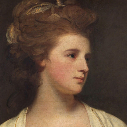 Portrait of a woman with detailed hair and clothing, dark background