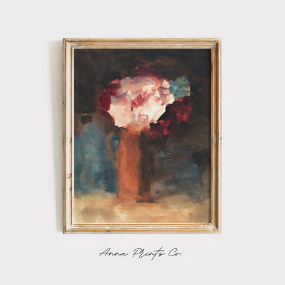 Vintage art print of Roses Watercolor Floral Painting displayed in wooden frame