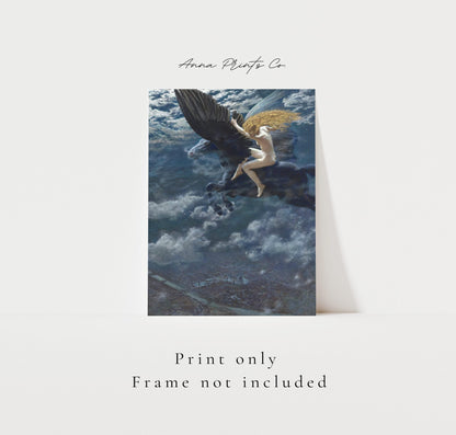 Vintage art print of Dream Idyll Valkyrie Painting with text overlay stating frame not included