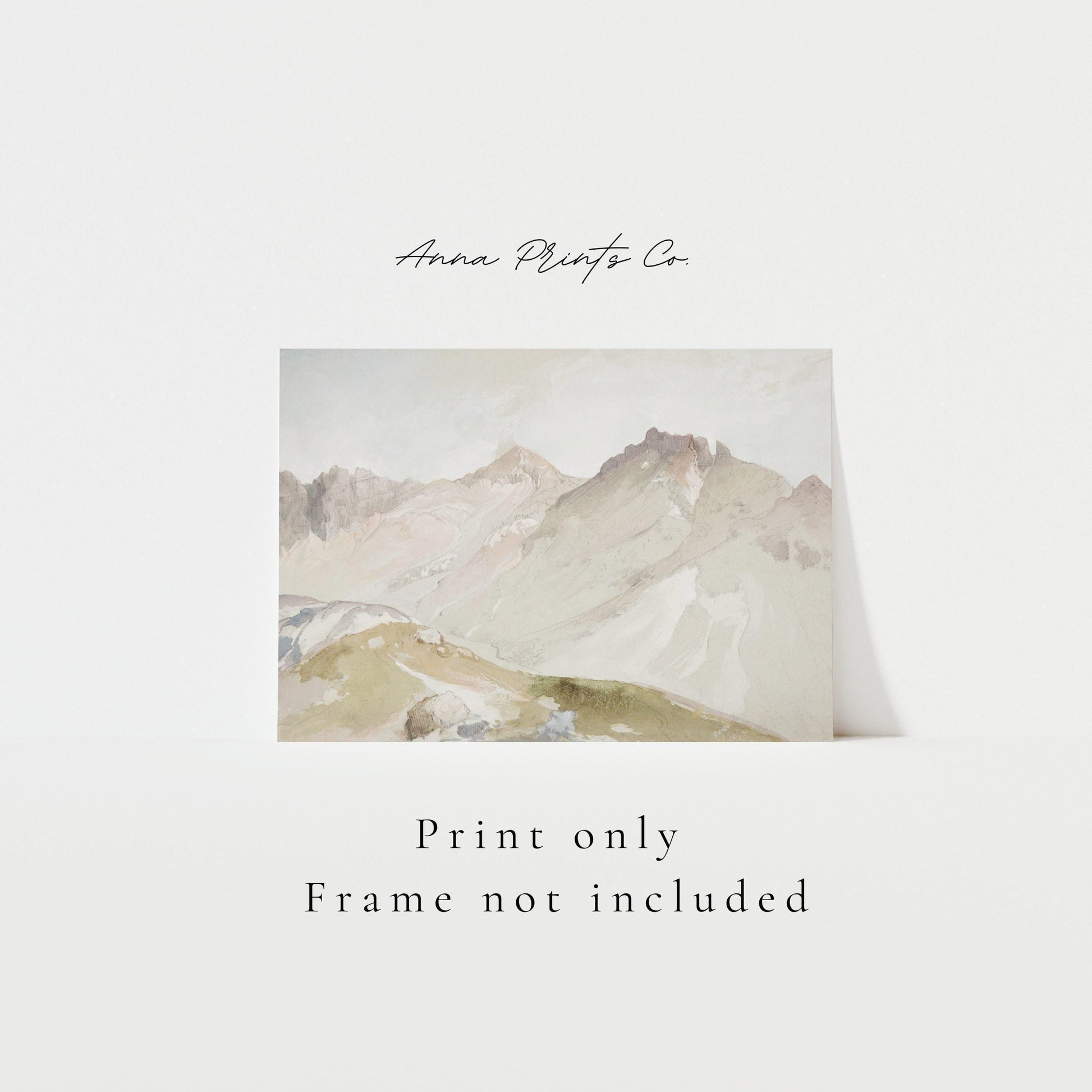 Vintage art print of Utah Mountains Watercolor Sketch with text overlay stating frame not included