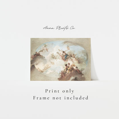 Vintage art print of Roman Mythology Painting with text overlay stating frame not included