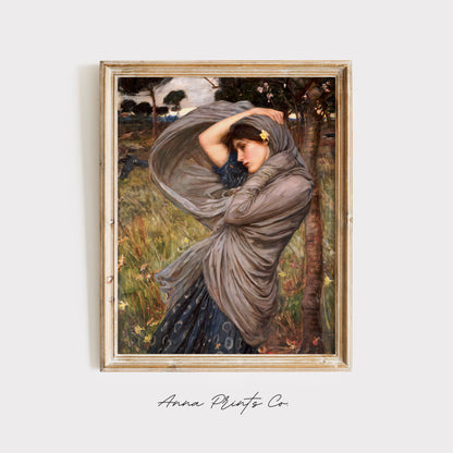 Vintage art print of Boreas Painting by Waterhouse displayed in wooden frame