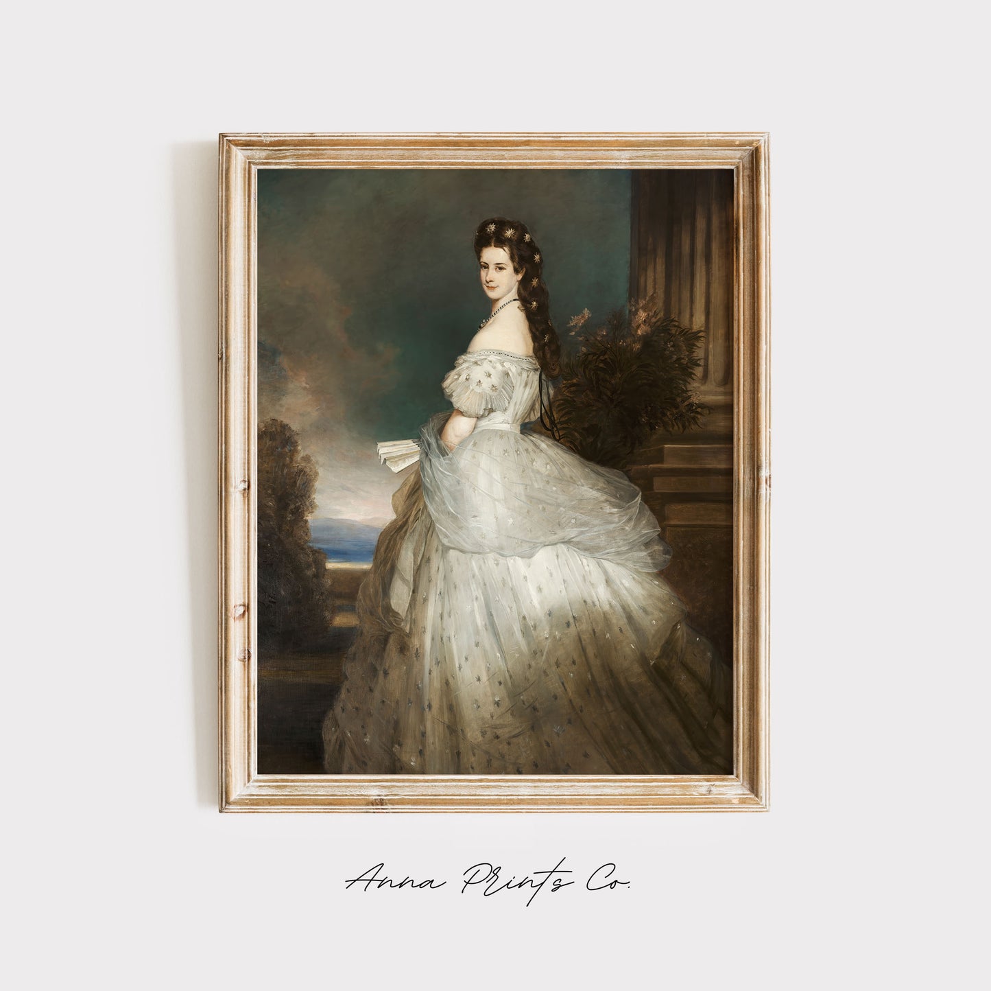 Vintage art print of Empress Elizabeth of Bavaria Portrait displayed in wooden frame