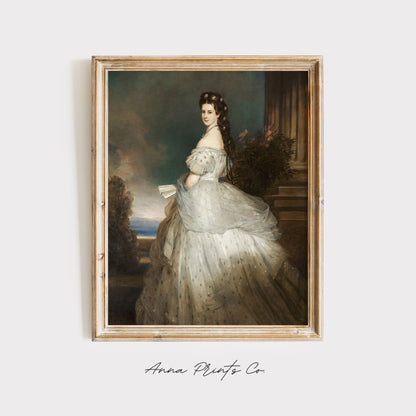 Vintage art print of Empress Elizabeth of Bavaria Portrait displayed in wooden frame