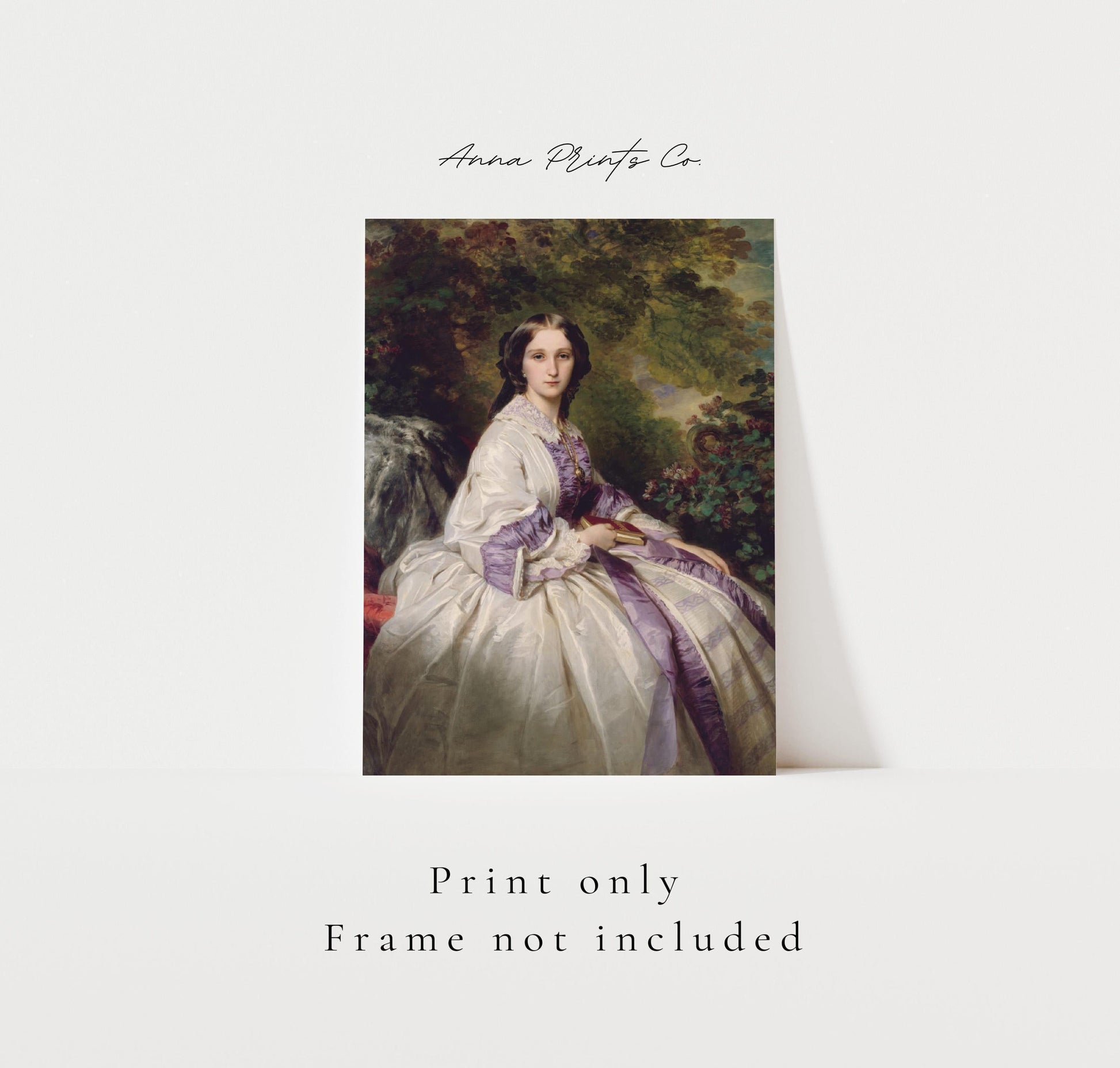 Vintage art print of Countess Alexander Lamsdorff Painting with text overlay stating frame not included