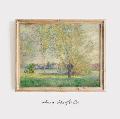 Vintage art print of The Willows by Monet displayed in wooden frame