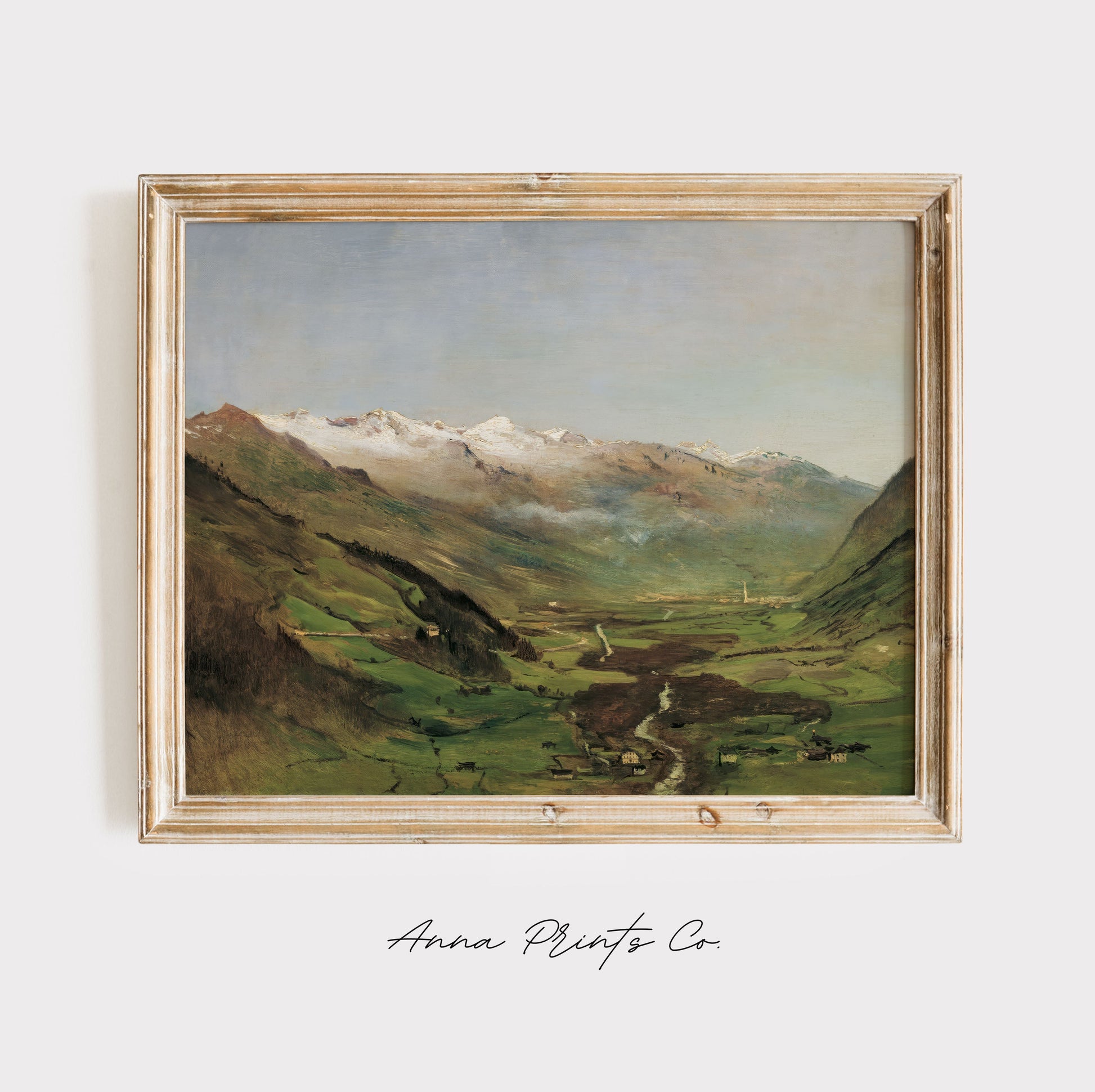 Vintage art print of The Gastein Valley I Rustic Landscape displayed in wooden frame