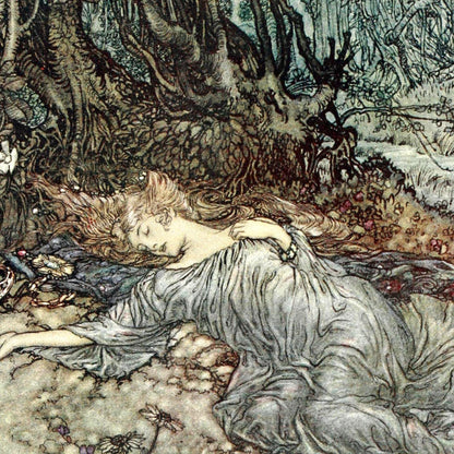 Fairy sleeping in a forest with detailed illustration style