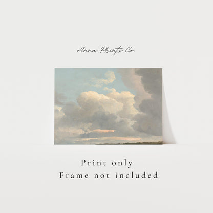 Vintage art print of Cloud Study, Early Evening) Painting with text overlay stating frame not included