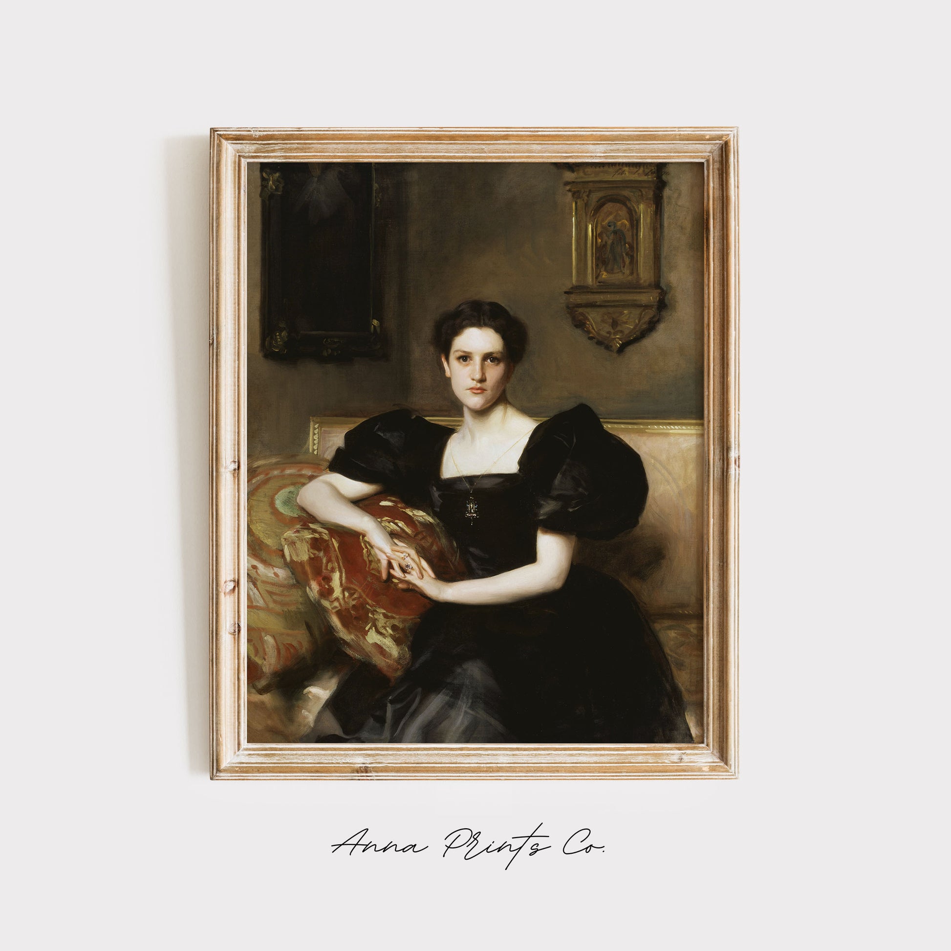 Vintage art print of Elizabeth Winthrop Chanler by Sargent displayed in wooden frame