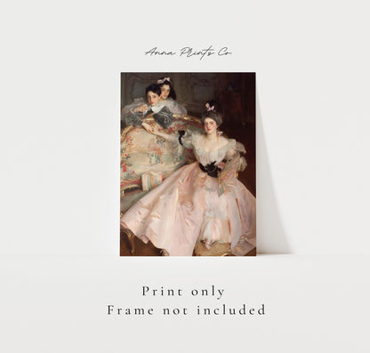 Vintage art print of Mrs Carl Meyer Painting by Sargent with text overlay stating frame not included
