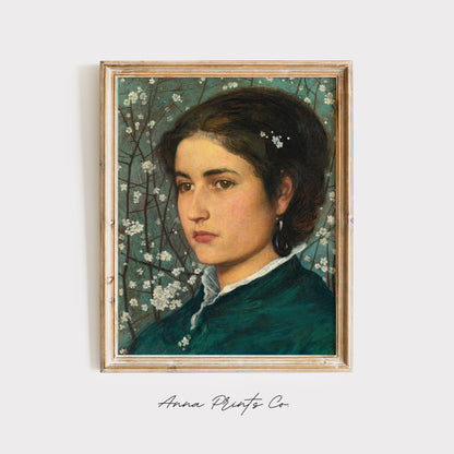 Vintage art print of A Young Beauty Woman Portrait displayed in wooden frame