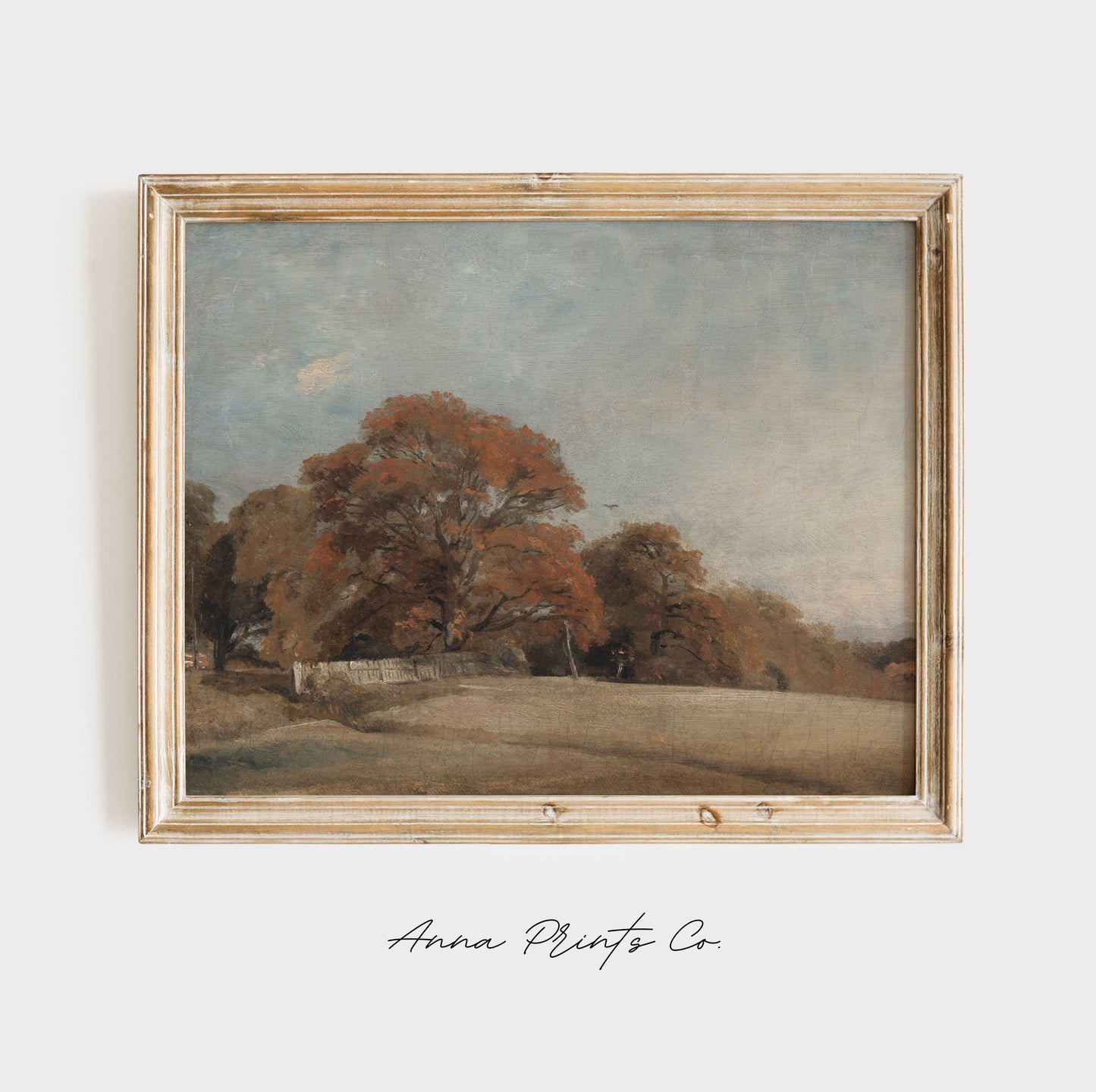 Vintage art print of Autumnal Landscape Fall Artwork displayed in wooden frame