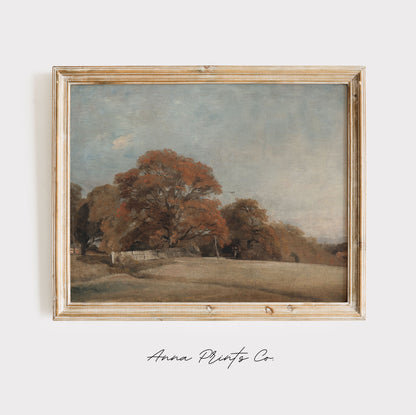 Vintage art print of Autumnal Landscape Fall Artwork displayed in wooden frame