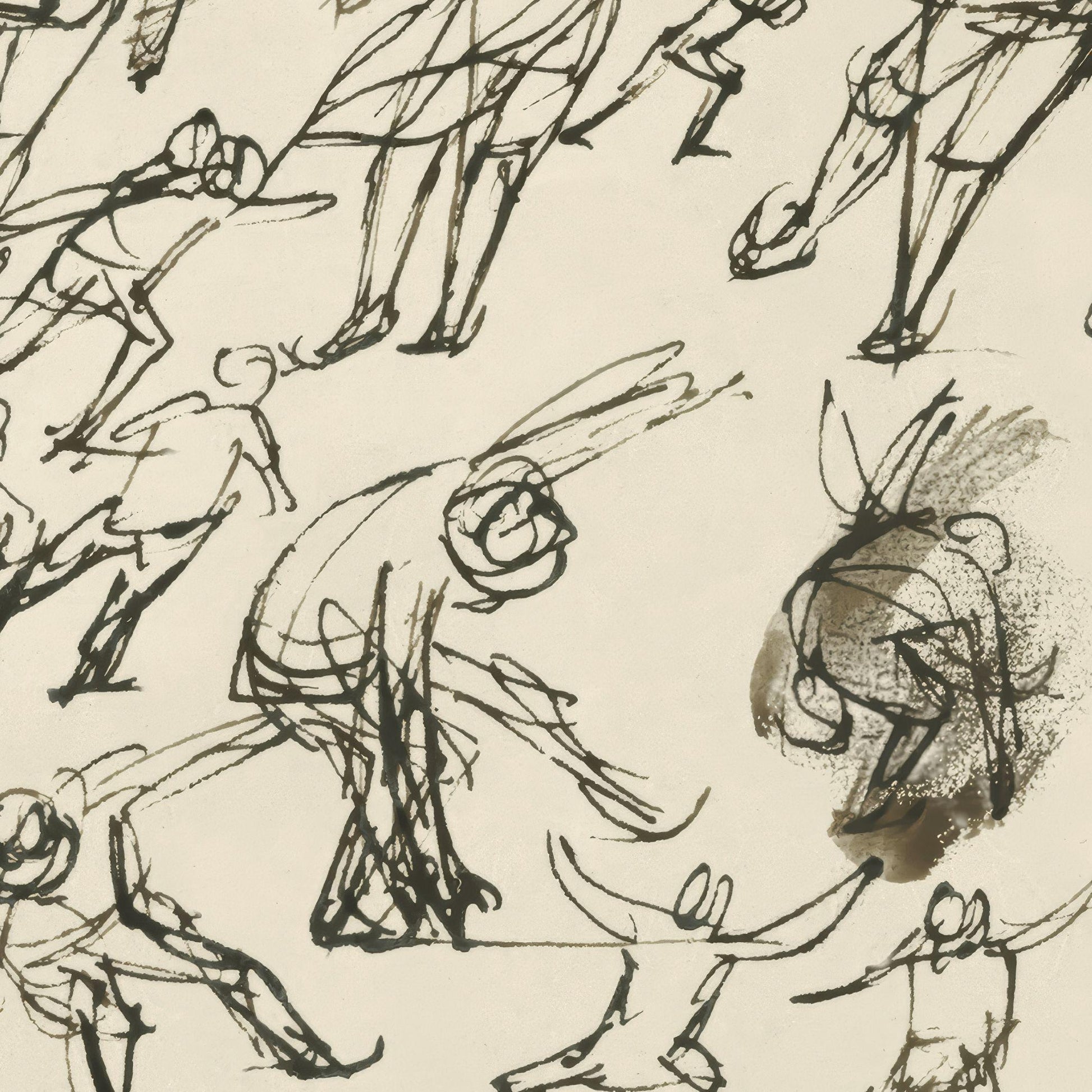 Sketches of people in various poses on a beige background