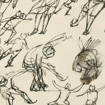 Sketches of people in various poses on a beige background