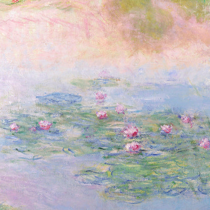 Pastel painting of water lilies on a pond