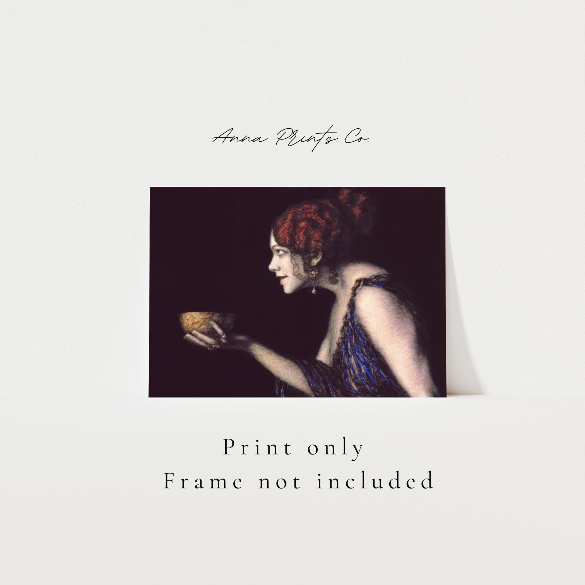 Vintage art print of Tilla Durieux as Circe Artwork with text overlay stating frame not included