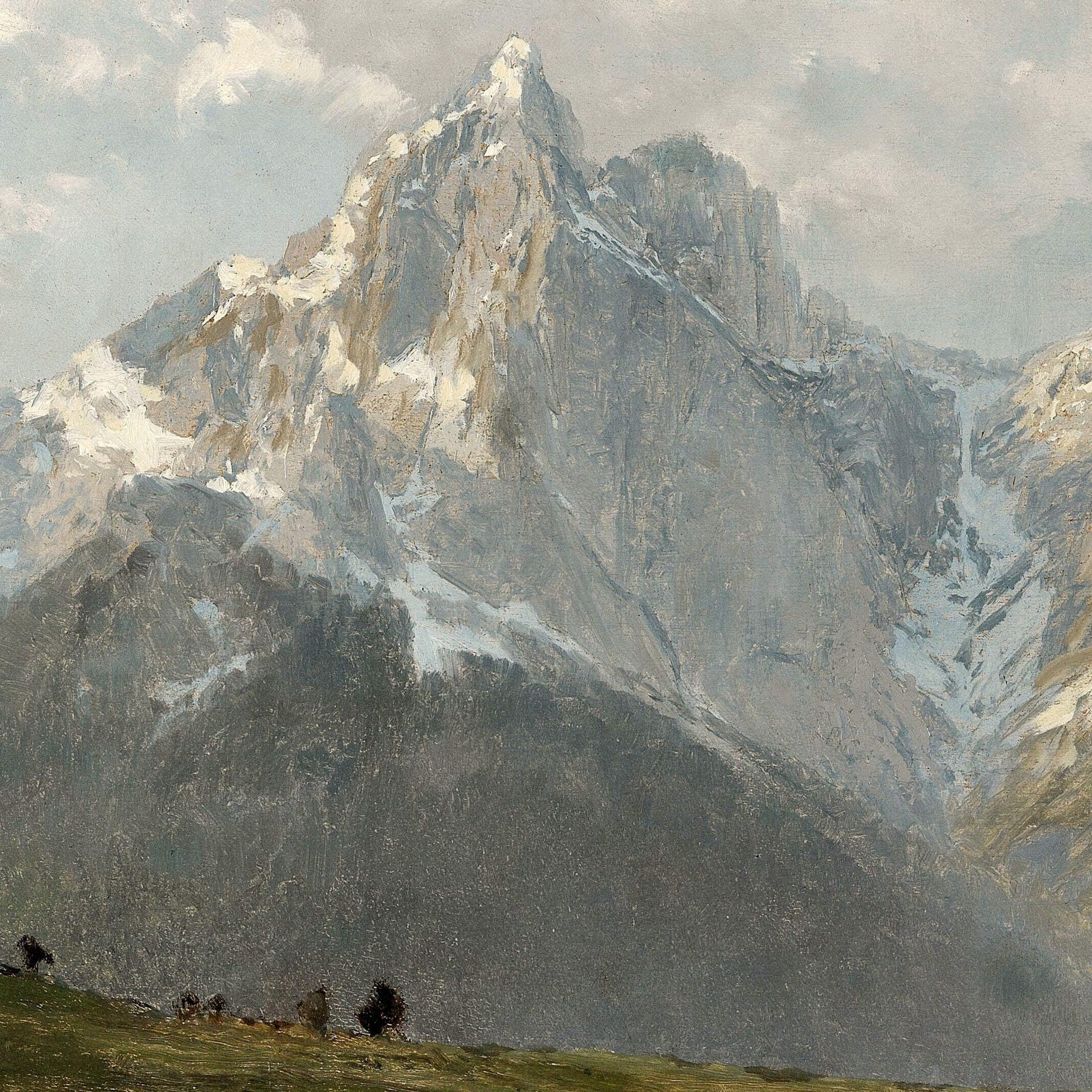Mountain landscape with a prominent peak and clouds in the sky