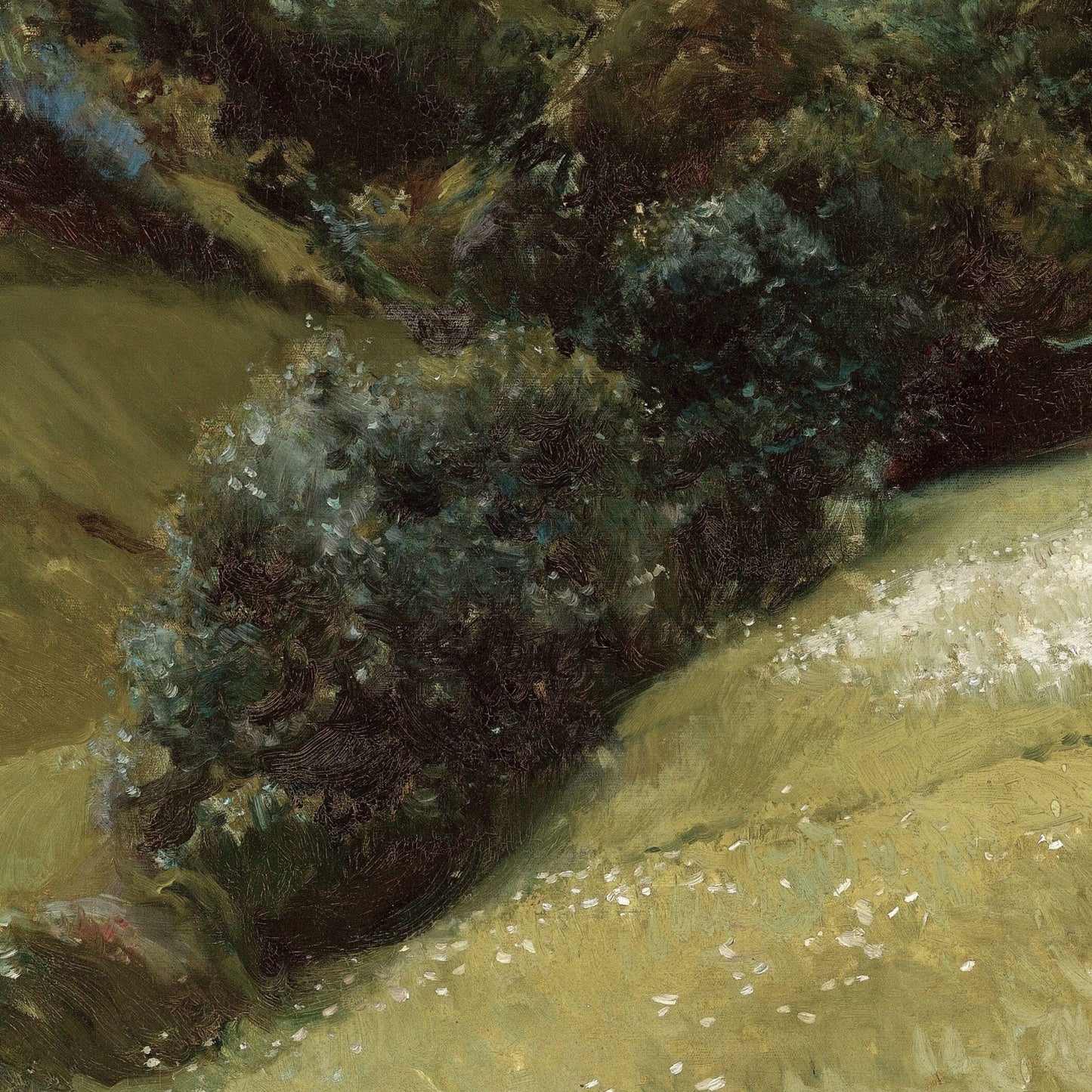 Painting of lush green landscape
