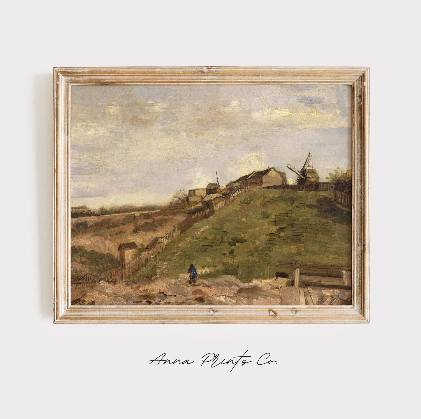 Vintage art print of The Hill of Montmartre by Van Gogh displayed in wooden frame