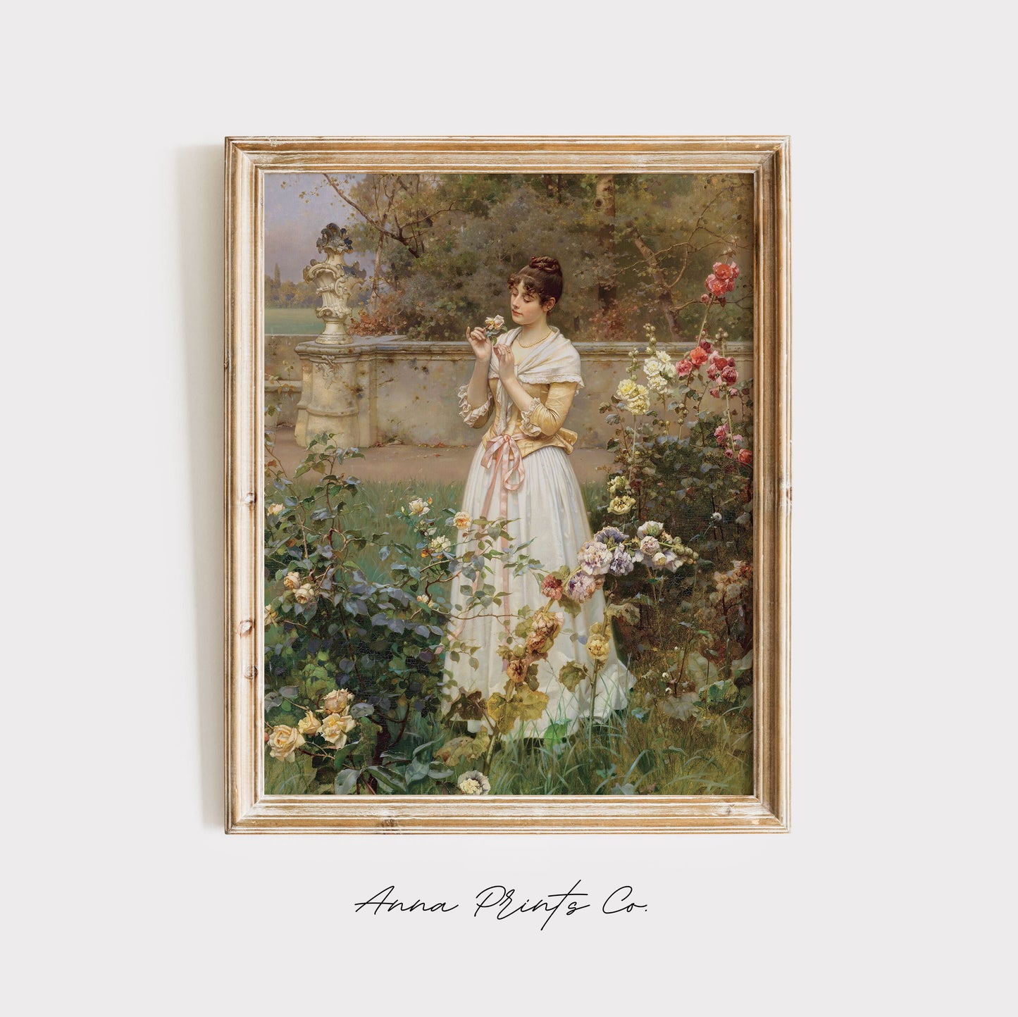 Vintage art print of The Rose of all Roses Painting displayed in wooden frame