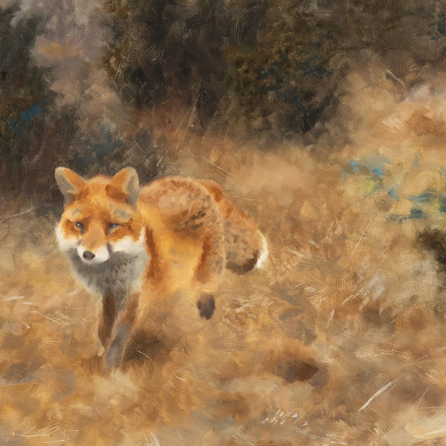 Painting of a fox in a natural setting