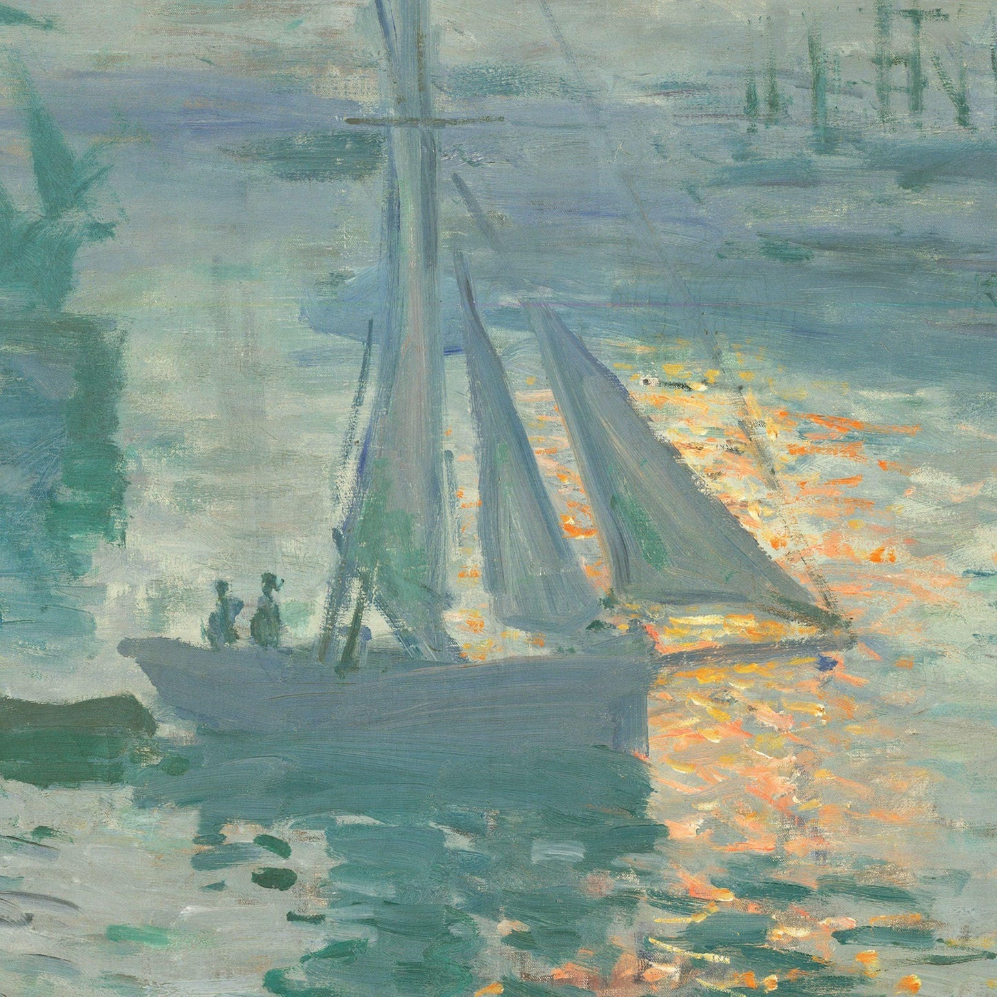 Sailboat painting with reflections on water