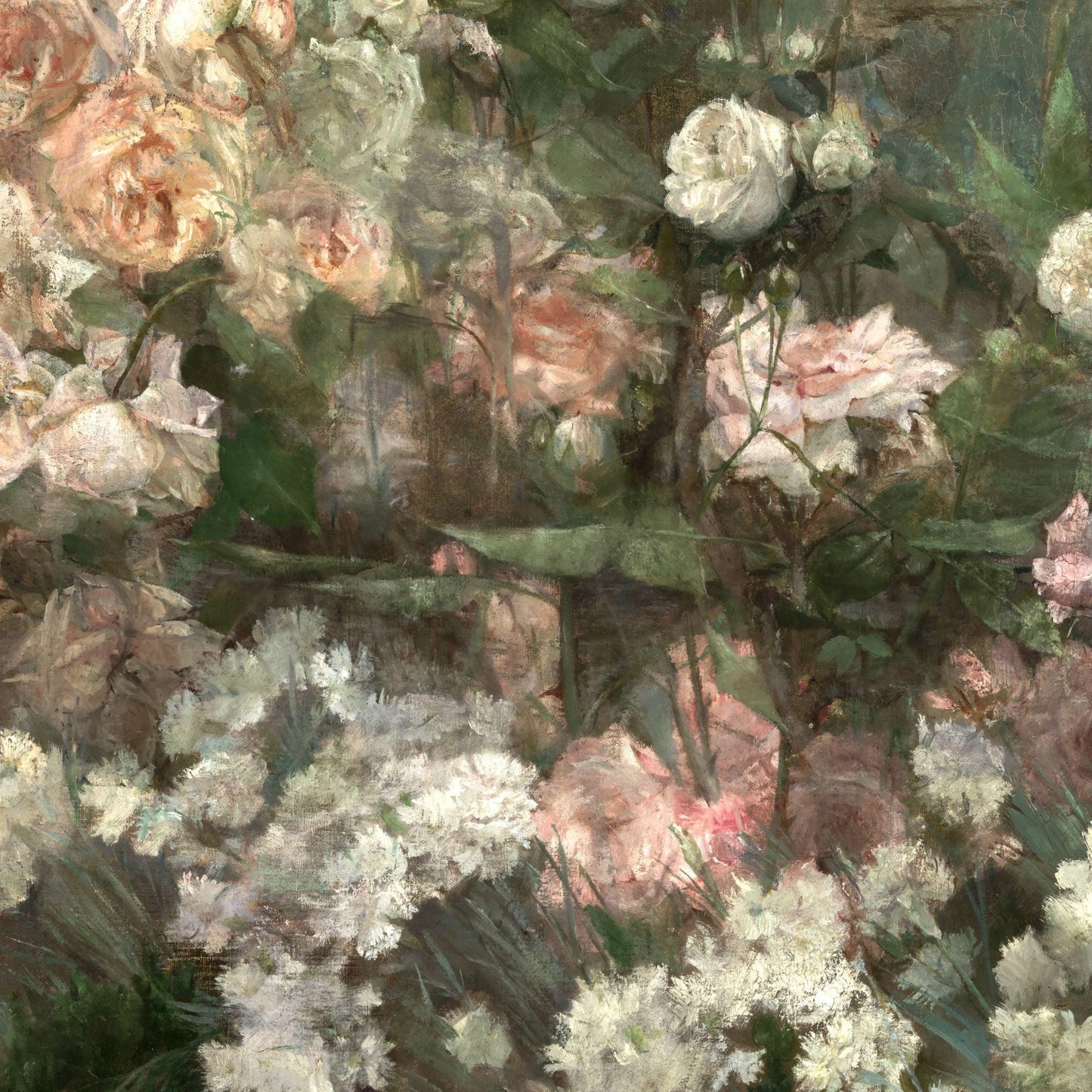 Close-up of a bouquet with pink and white flowers and green leaves