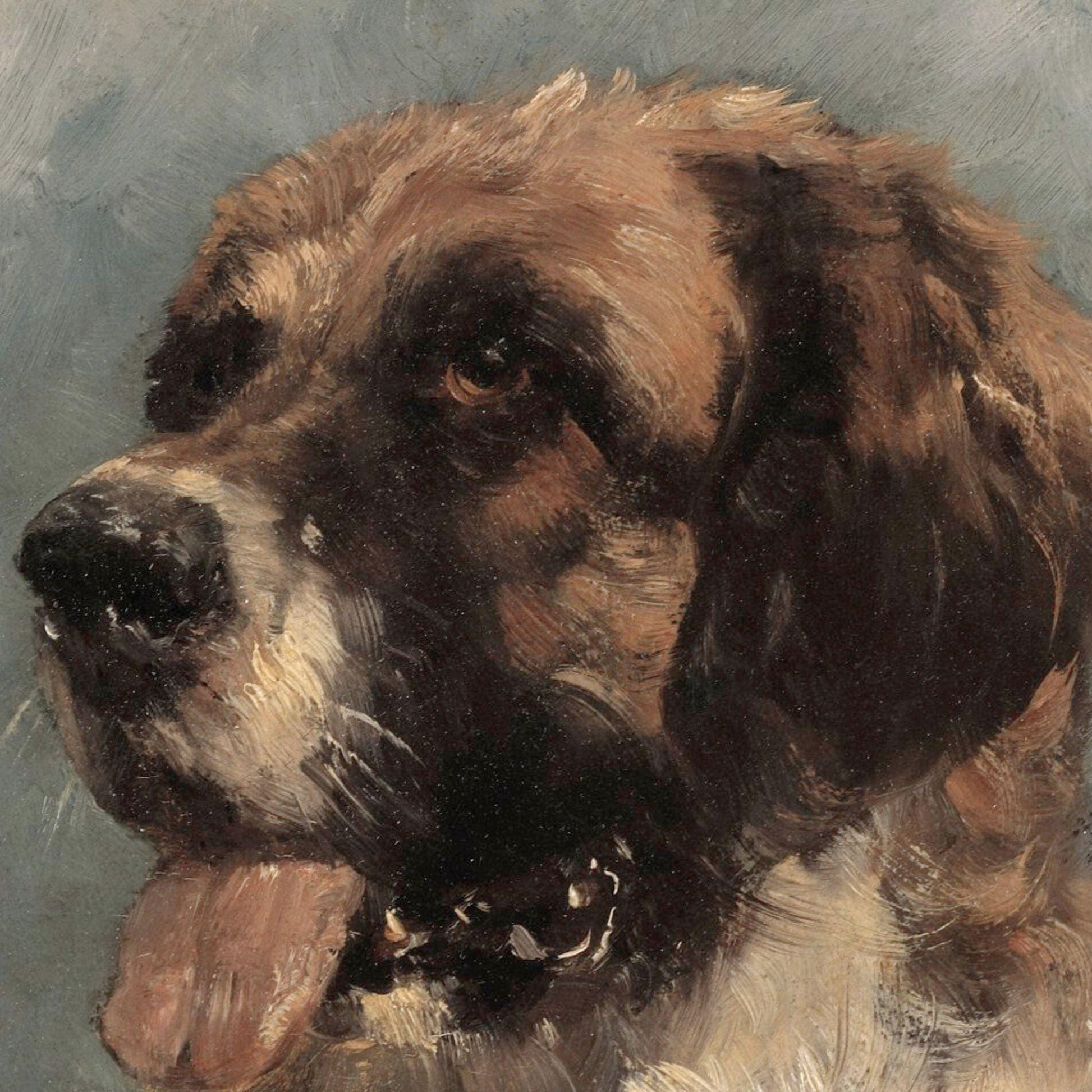 Artistic depiction of a dog's head with a focus on texture and color.