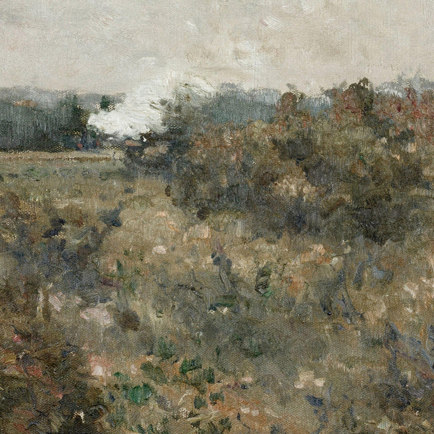 Painting of a landscape with fields and trees