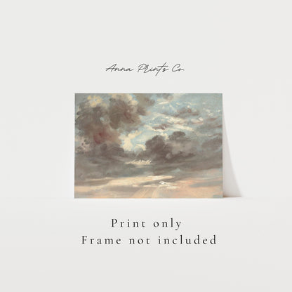 Vintage art print of Cloud Study - Stormy Sunset with text overlay stating frame not included