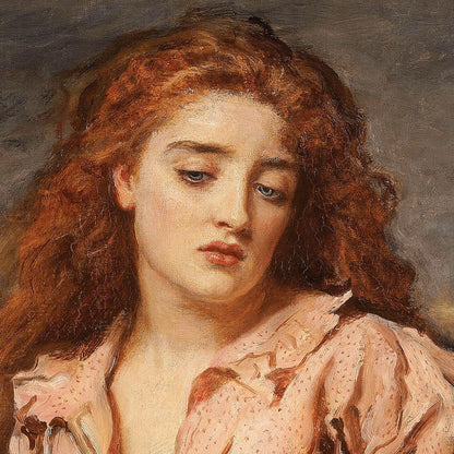 Artistic portrait of a woman with red hair and a pink blouse against a dark background