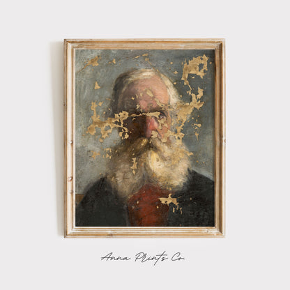 Vintage art print of Study Old Man with Beard Painting displayed in wooden frame