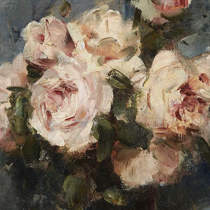 Oil painting of pink roses with a dark background