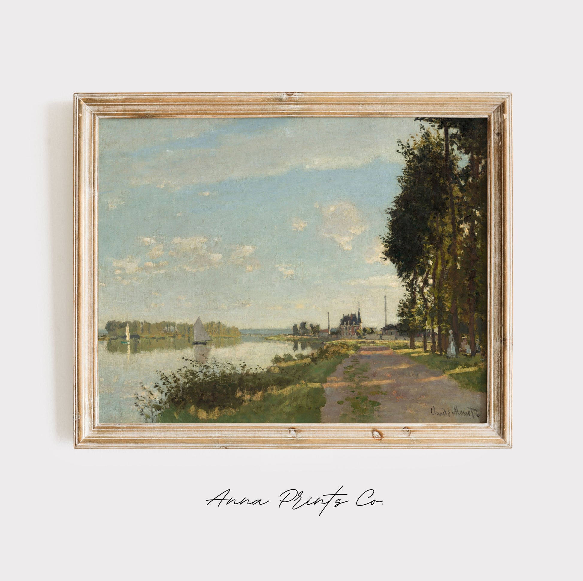 Vintage art print of Argenteuil by Monet displayed in wooden frame