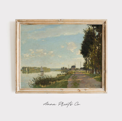 Vintage art print of Argenteuil by Monet displayed in wooden frame