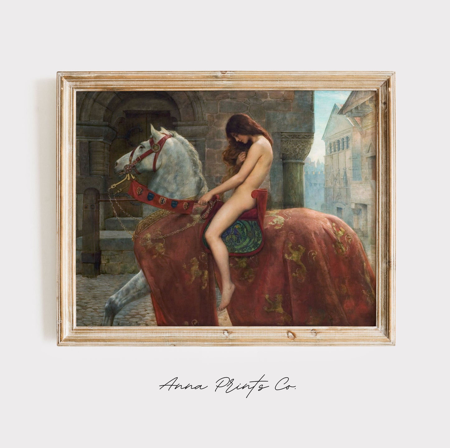 Vintage art print of Lady Godiva by Collier Painting displayed in wooden frame