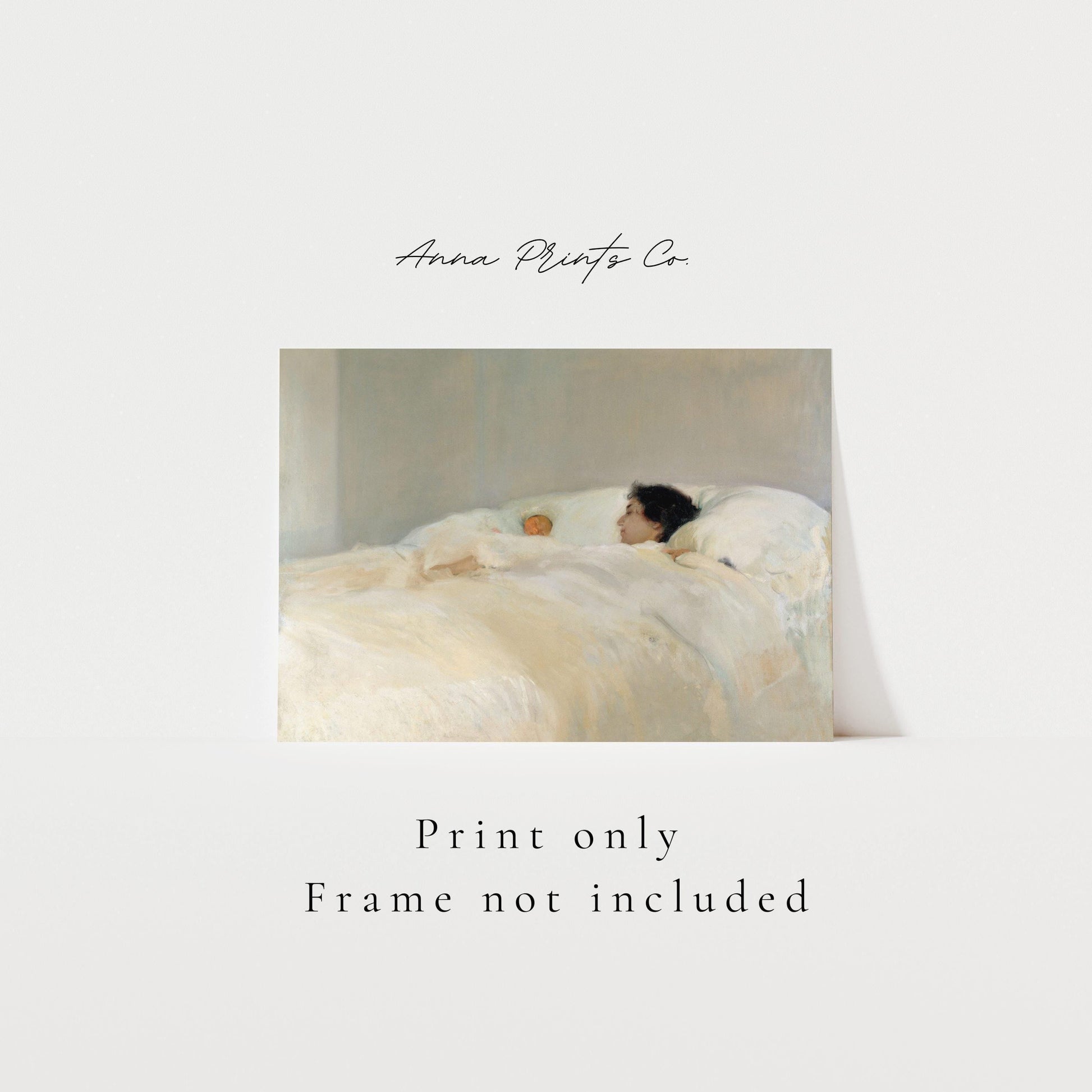 Vintage art print of Mother Portrait Minimalist Painting with text overlay stating frame not included