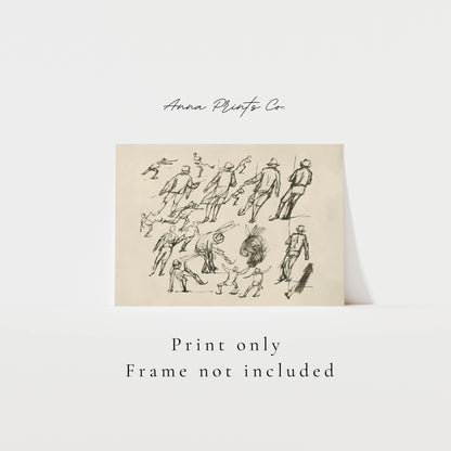 Vintage art print of Winter Ice Skaters Sketch Drawing with text overlay stating frame not included