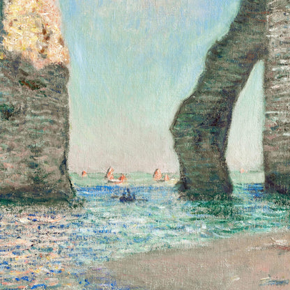 Artistic depiction of a coastal scene with cliffs and water, possibly from an impressionist painting.