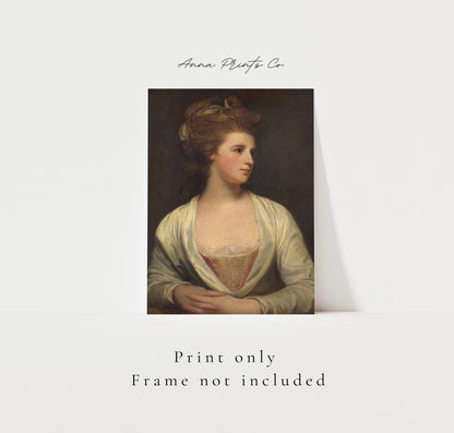 Vintage art print of Portrait of a Woman Moody Artwork with text overlay stating frame not included