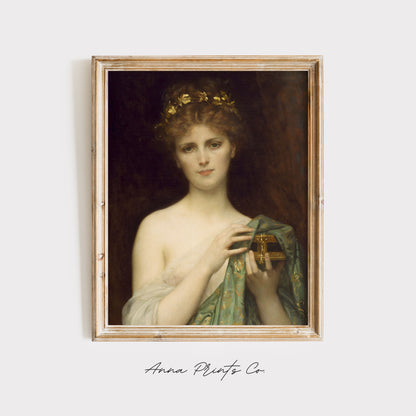 Vintage art print of Pandora Classical Painting by Cabanel displayed in wooden frame