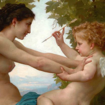 classical painting of a woman and child with a bow and arrow