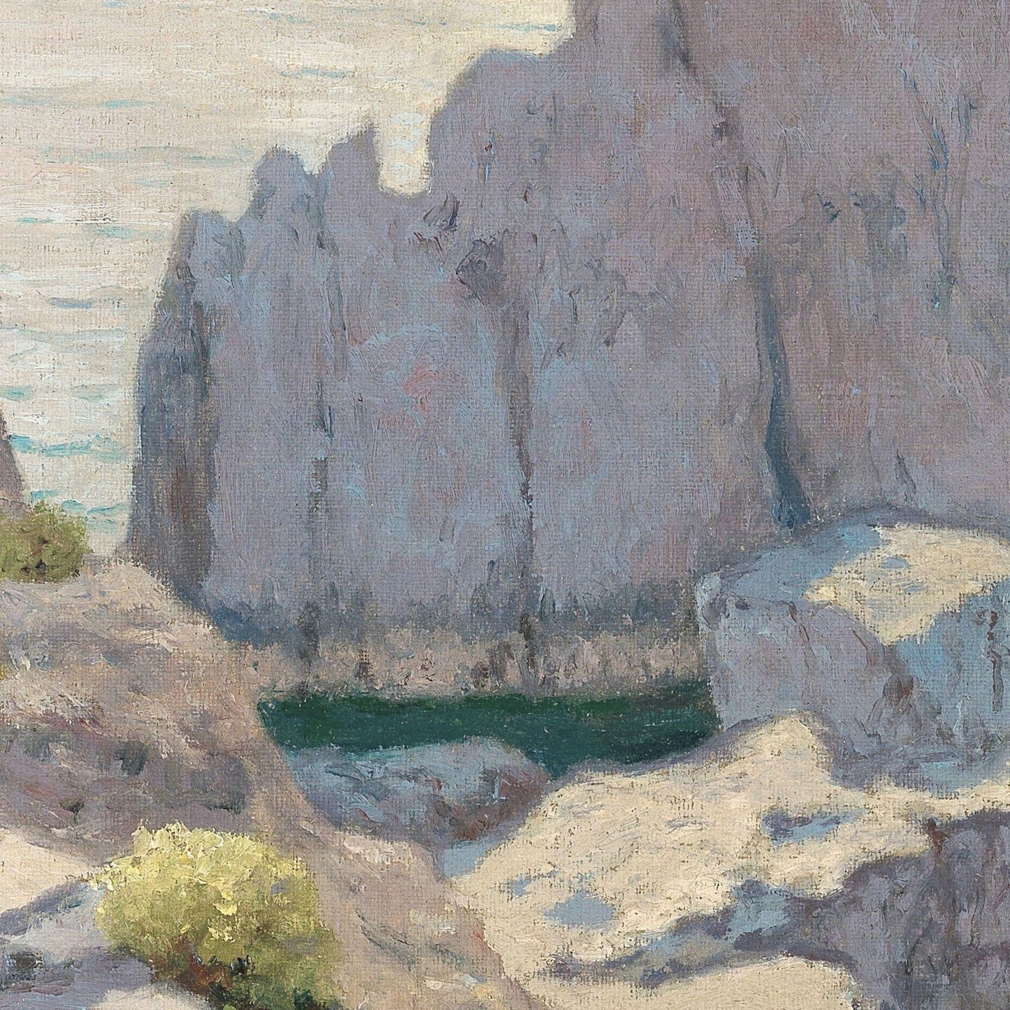 Painting of a rocky landscape with a pool of water